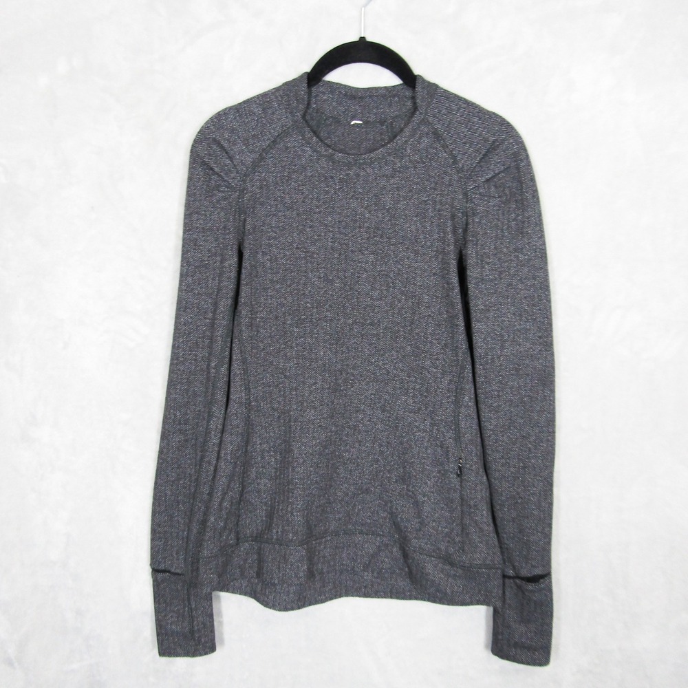 Lululemon Womens 6 Gray Think Fast Herringbone Long Sleeve Pullover Top Athletic